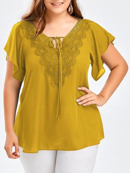 Alkalmi női blúz rövid ujjal és hímzéssel - nagy méret