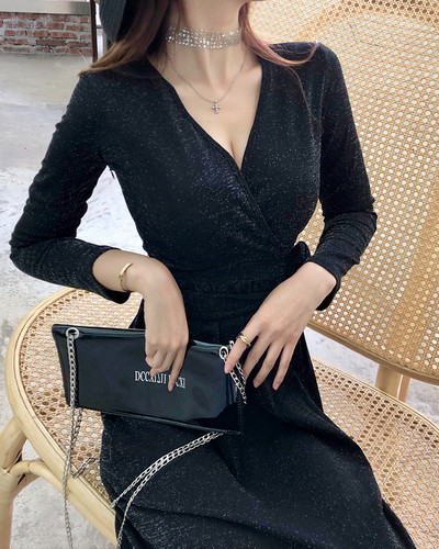 Νέο μοντέλο γυναικείο φόρεμα με V-neck και μακρύ μανίκι