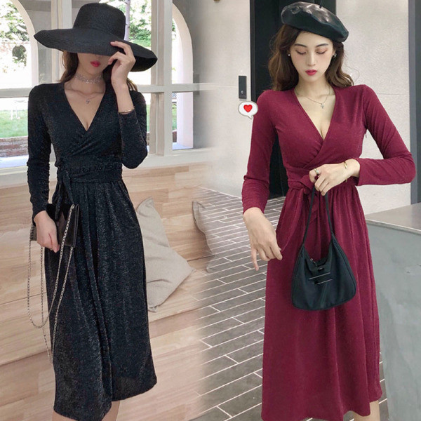 Új modell tavaszi ruha V-nyakú és hosszú ujjú