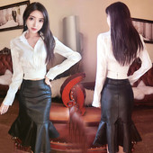 Új modell szabású fekete bőr ruha