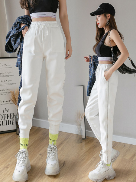 Női alkalmi nadrág nyakkendővel és cipzárral