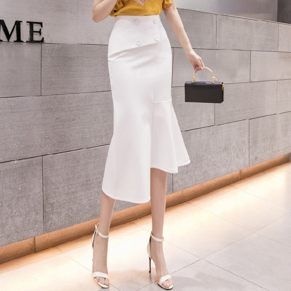 Modern női hosszú szoknya gombokkal, magas derékkal