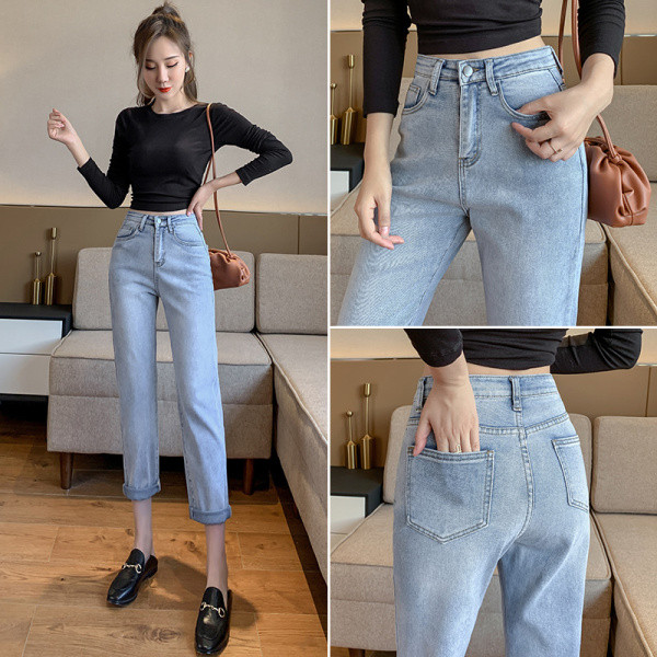 Alkalmi női farmer egyenes modell magas derékkal és zsebekkel