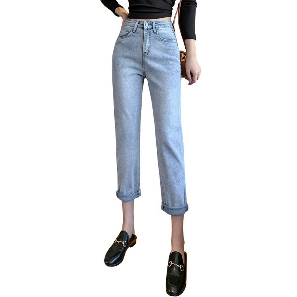 Alkalmi női farmer egyenes modell magas derékkal és zsebekkel