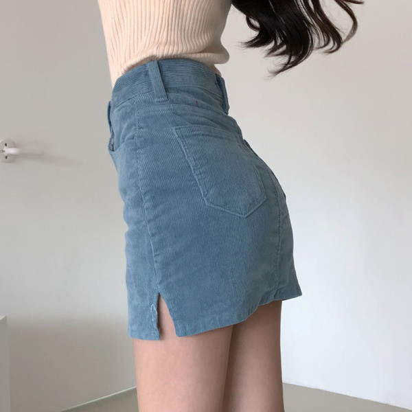 Női kordbársony szoknya magas derékkal és hasítékkal