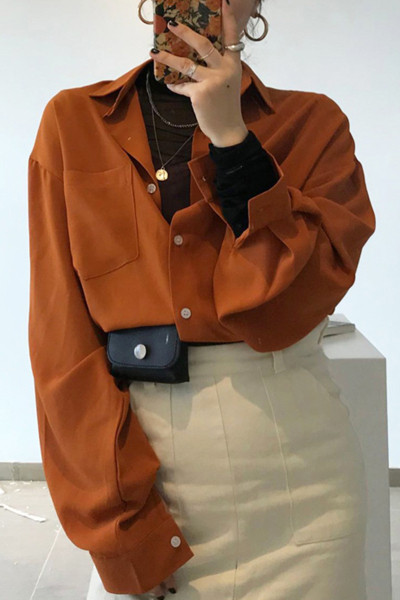 Női alkalmi ing klasszikus narancssárga gallérral