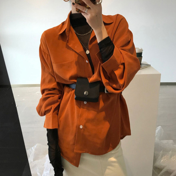 Női alkalmi ing klasszikus narancssárga gallérral