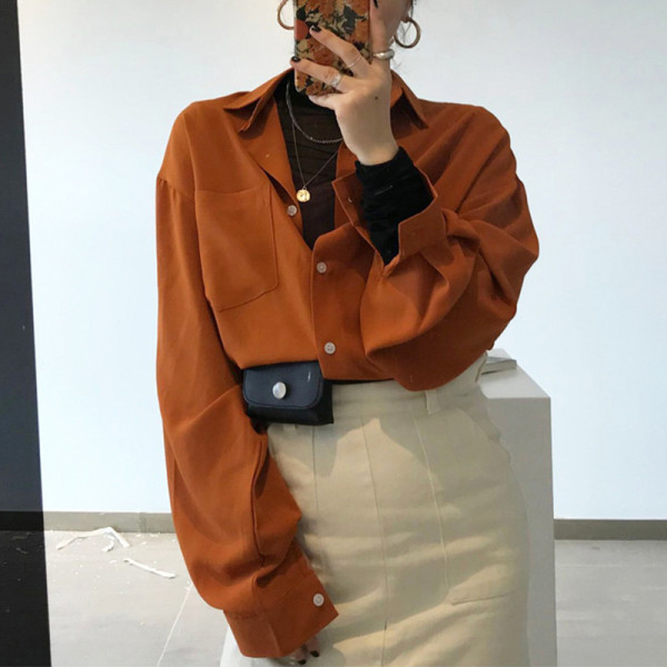 Női alkalmi ing klasszikus narancssárga gallérral