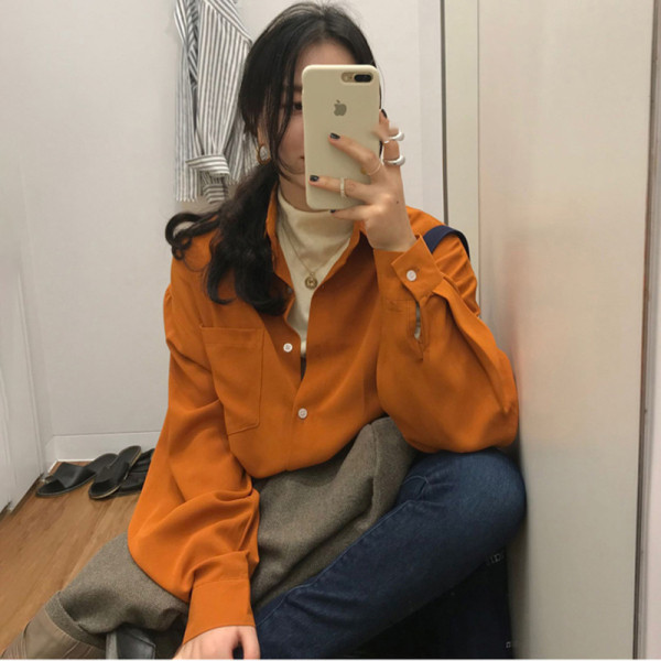 Női alkalmi ing klasszikus narancssárga gallérral