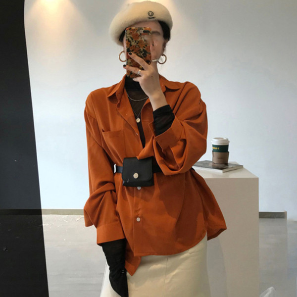 Női alkalmi ing klasszikus narancssárga gallérral