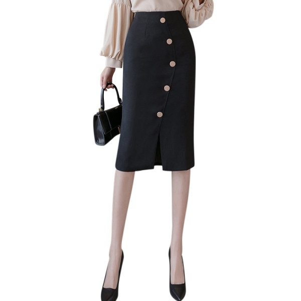 Stilingas moteriškas sijonas su sagomis ir skeltuku