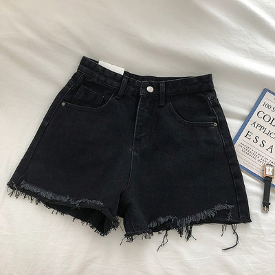 Női farmer rövidnadrág magas derékkal, szakadt motívumokkal