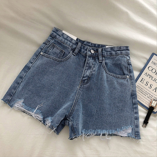 Női farmer rövidnadrág magas derékkal, szakadt motívumokkal