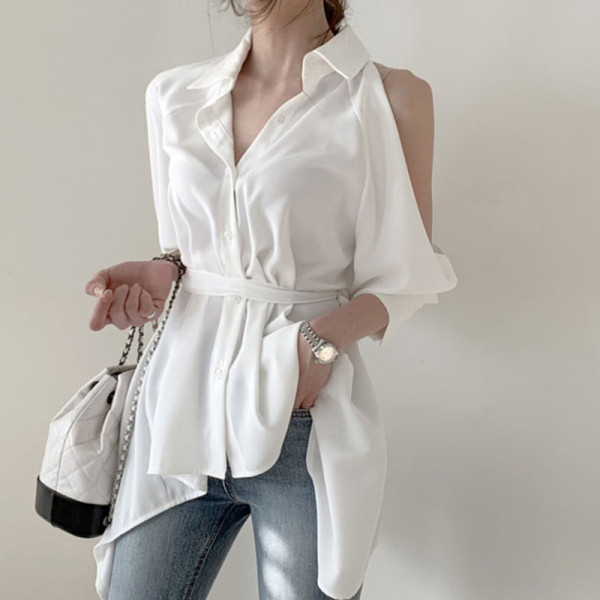 Női ing csupasz vállú, klasszikus gallérral