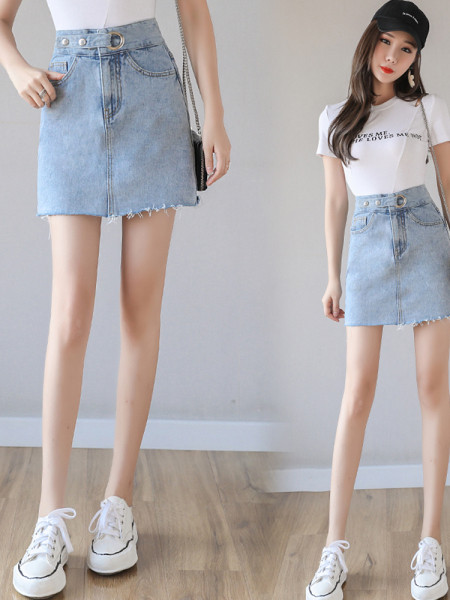 Lezser női rövid farmerszoknya, magas derékkal