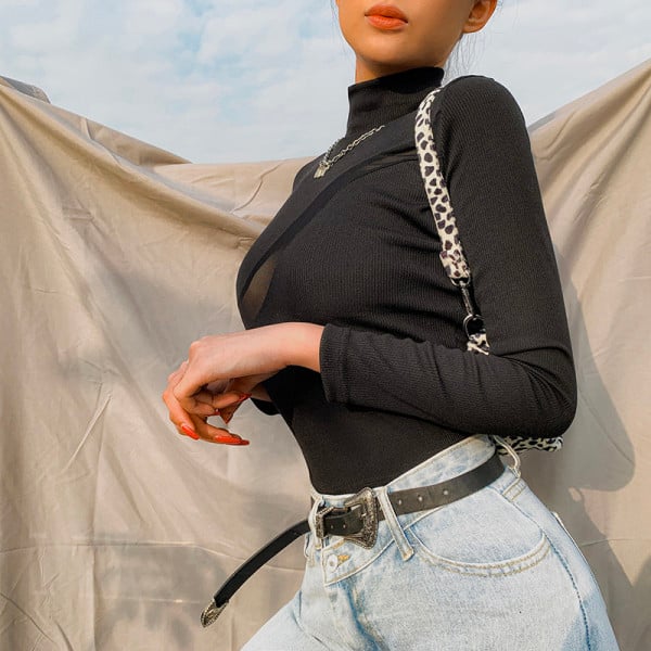 Új modell modern női blúz magas gallérral és hosszú ujjal