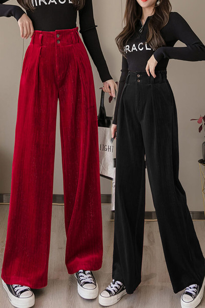 Női széles nadrág magas derékkal és gombokkal