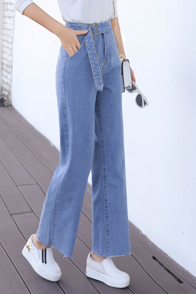 Alkalmi női hosszú farmernadrág magas derékkal – széles modellel