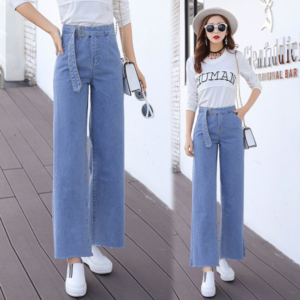 Alkalmi női hosszú farmernadrág magas derékkal – széles modellel