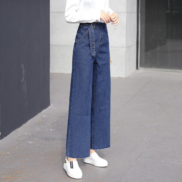 Alkalmi női hosszú farmernadrág magas derékkal – széles modellel