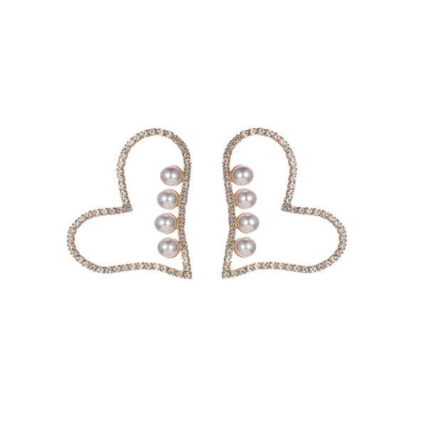Modern női fülbevaló szív alakú kövekkel és gyöngyökkel