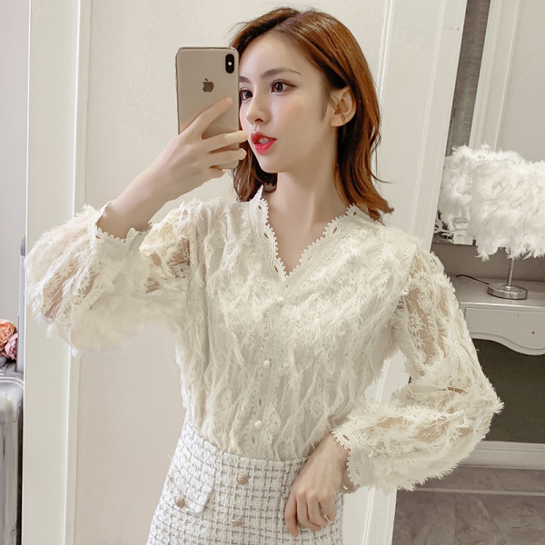 Új modell elegáns női ing spitz nyakkivágással és hosszú ujjal