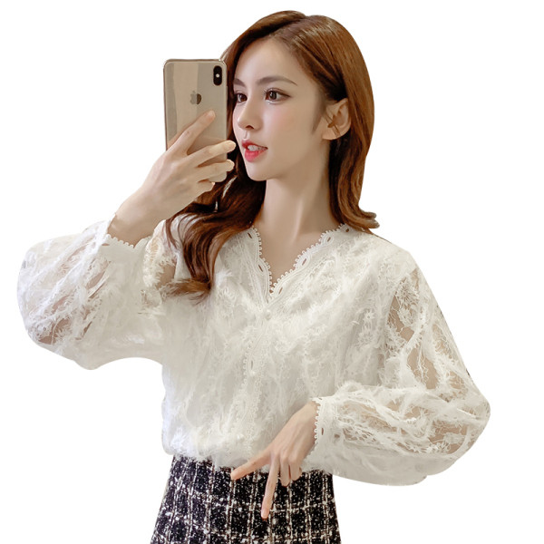 Új modell elegáns női ing spitz nyakkivágással és hosszú ujjal