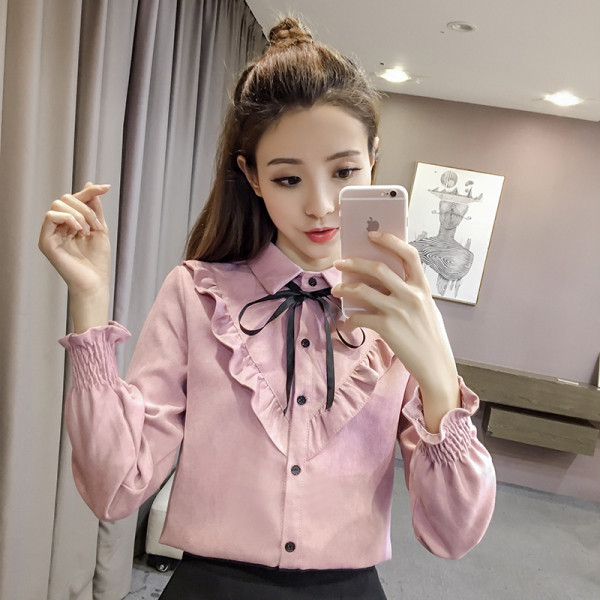 Retro stílusú női ing klasszikus gallérral és fűzővel