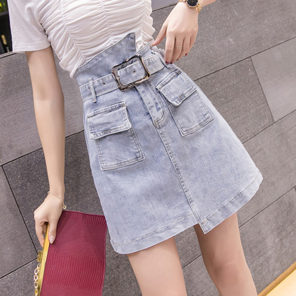 Moteriškas laisvalaikio sijonas su diržu ir aukštu juosmeniu