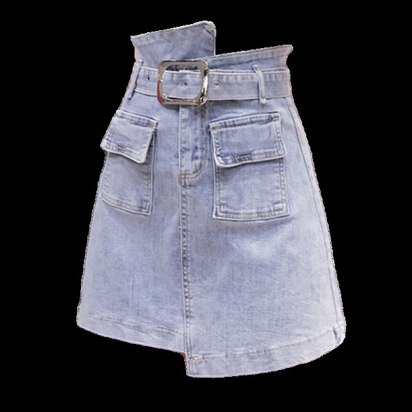 Moteriškas laisvalaikio sijonas su diržu ir aukštu juosmeniu