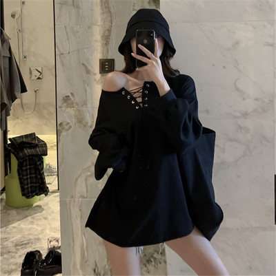 Széles modell alkalmi női blúz megkötős és hosszú ujjú