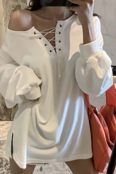 Széles modell alkalmi női blúz megkötős és hosszú ujjú