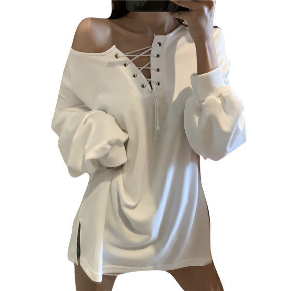 Széles modell alkalmi női blúz megkötős és hosszú ujjú