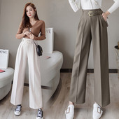 Stílusos női hosszú nadrág magas derékkal és övvel - széles modell