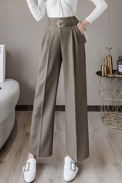 Stílusos női hosszú nadrág magas derékkal és övvel - széles modell