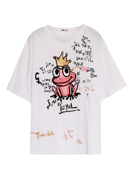 Széles modell női póló színes rátéttel és feliratokkal