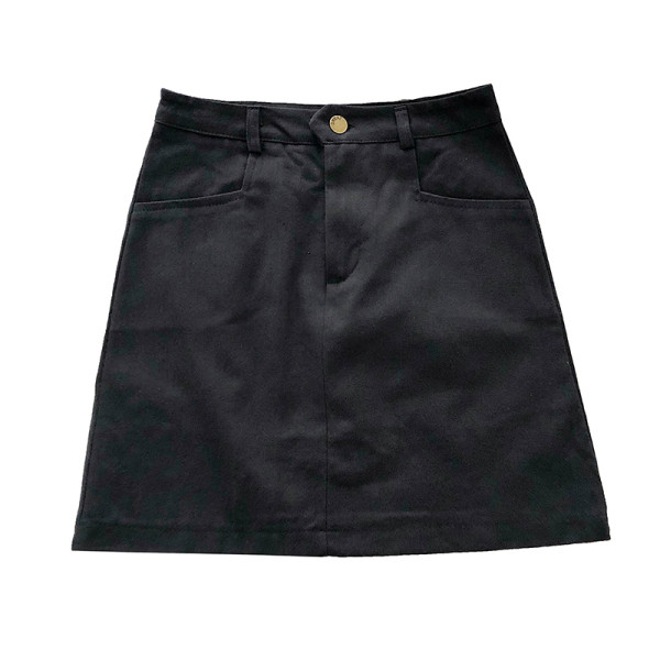 Női farmerszoknya magas derékkal és zsebekkel