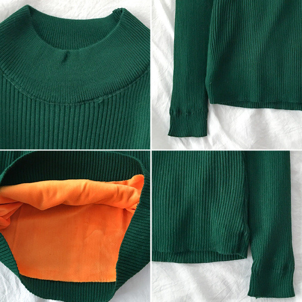 Sima női pulóver puha béléssel, ovális nyakkivágással és hosszú ujjakkal