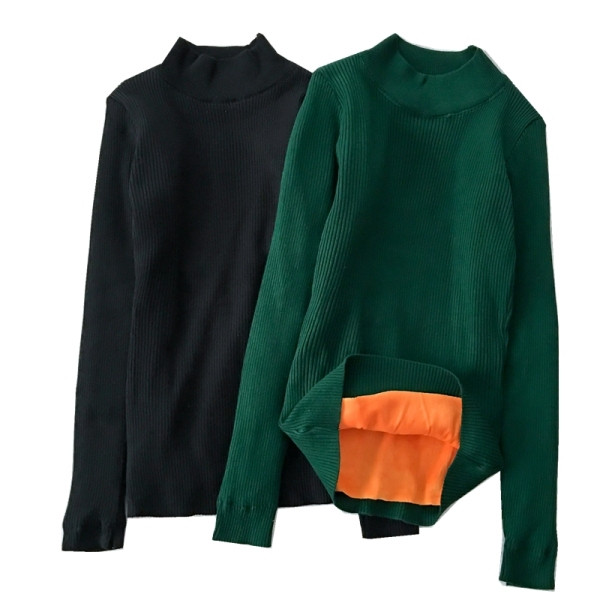 Sima női pulóver puha béléssel, ovális nyakkivágással és hosszú ujjakkal