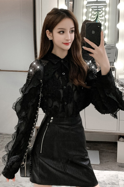 Stiilne naiste pikk nööpide ja klassikalise kraega särk