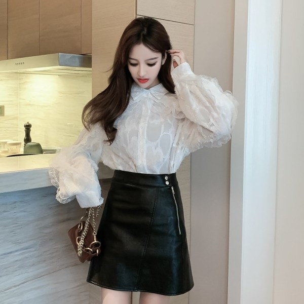 Stiilne naiste pikk nööpide ja klassikalise kraega särk