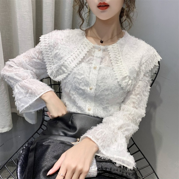 Női csipke tavaszi ing gombokkal és hosszú ujjal