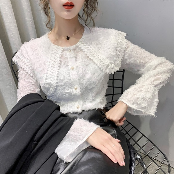 Női csipke tavaszi ing gombokkal és hosszú ujjal