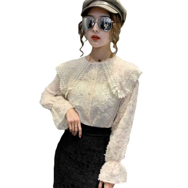 Női csipke tavaszi ing gombokkal és hosszú ujjal