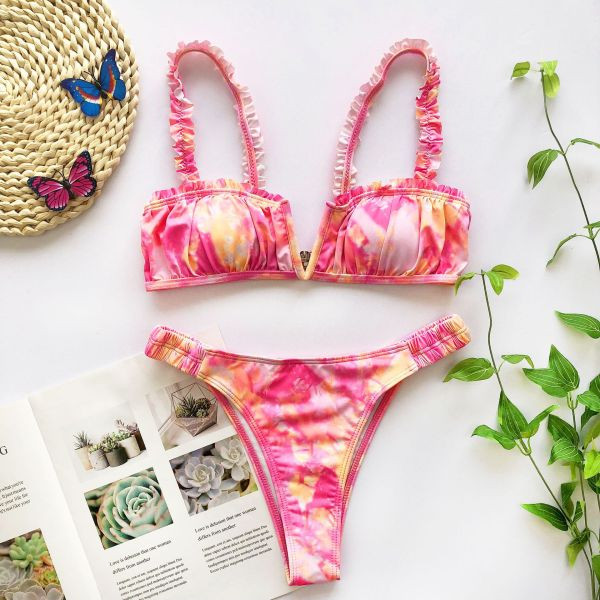 Kétrészes fürdőruha V-nyakú - sima modell vagy többszínű