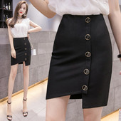 Naiste asümmeetriline nööpide ja kõrge vöökohaga seelik