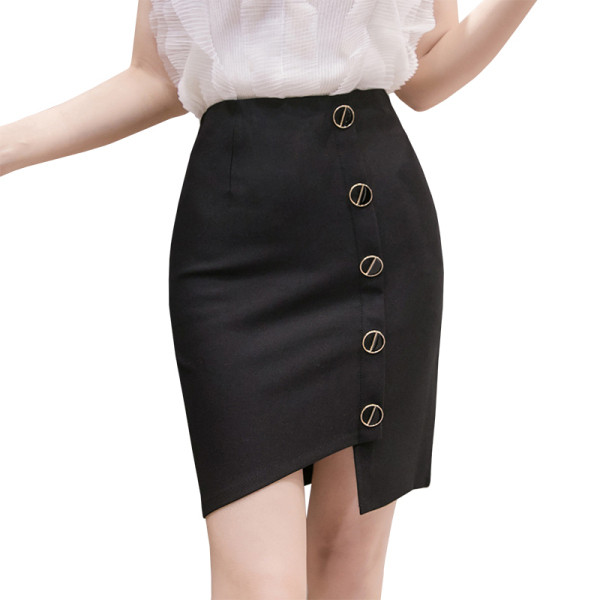 Naiste asümmeetriline nööpide ja kõrge vöökohaga seelik