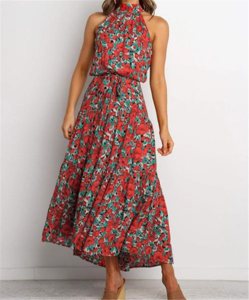 Modern női ruha virágmintás derékkötővel