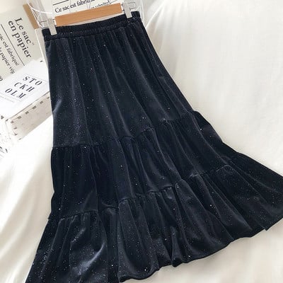 Bársony női szoknya magas derékkal, flitterekkel - szabású modell