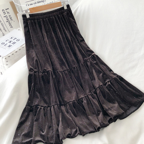 Bársony női szoknya magas derékkal, flitterekkel - szabású modell